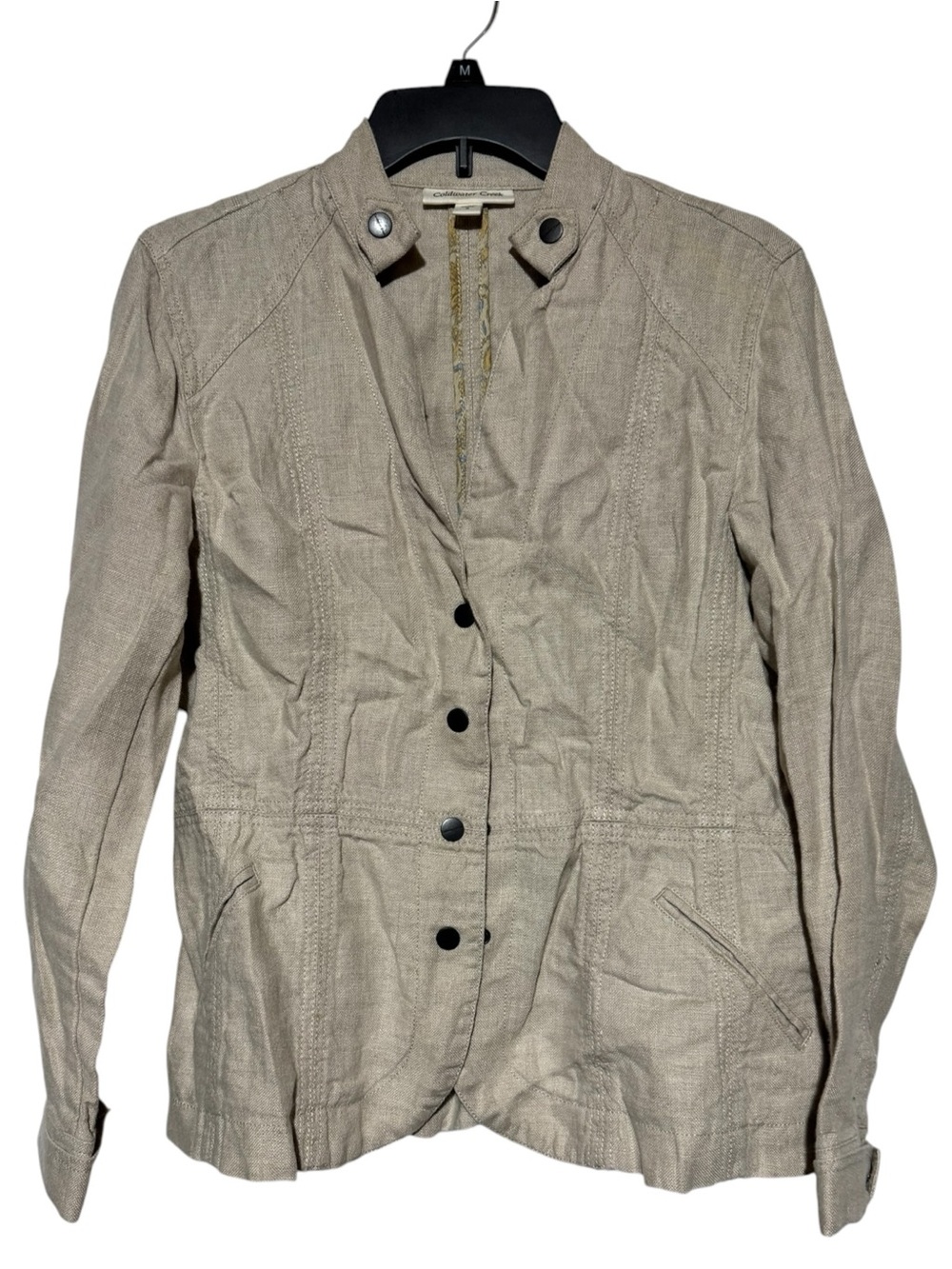 Coldwater Creek 100% Linen Blazer Jacket Size 8 Beige Oatmeal Coastal Grandma
